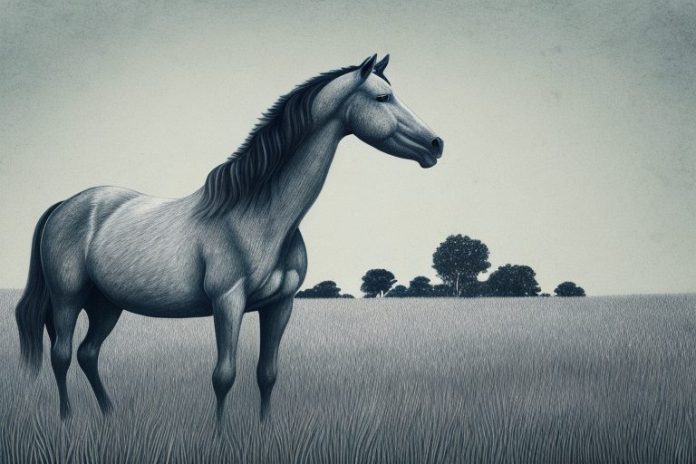 A brumby horse in a field in kempton park