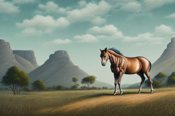 A brumby horse in a rural landscape in modimolle