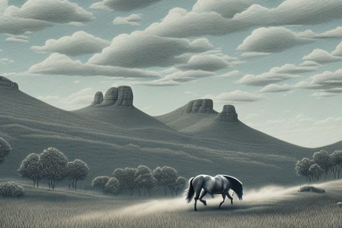 A brumby horse in the landscape of lydenburg