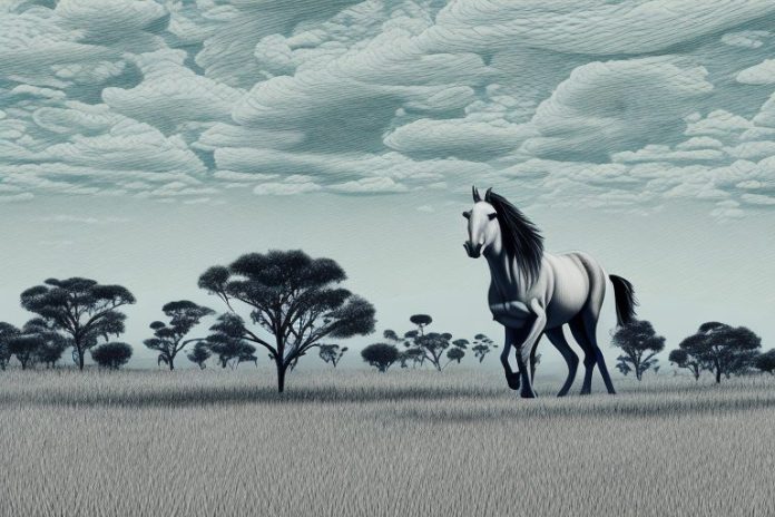 A brumby horse in the landscape of upington