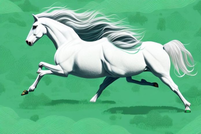A majestic fjord horse galloping through a lush