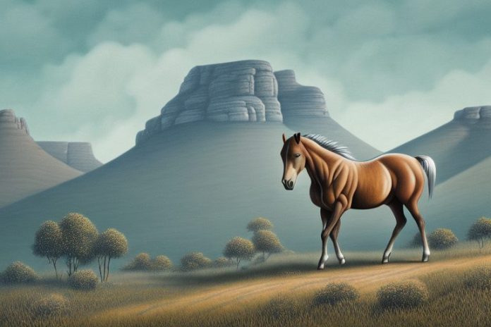A brumby horse in the landscape of prieska