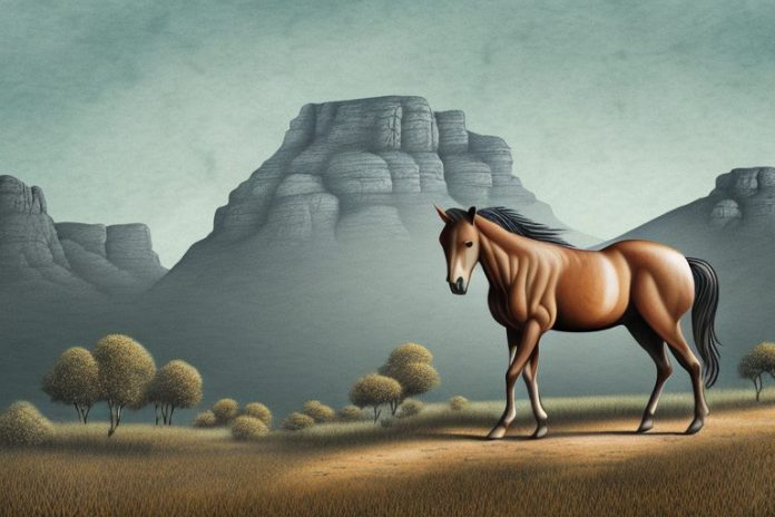 A brumby horse in a rustic landscape in south africa