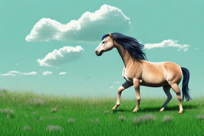 A brumby horse in a grassy field in klerksdorp