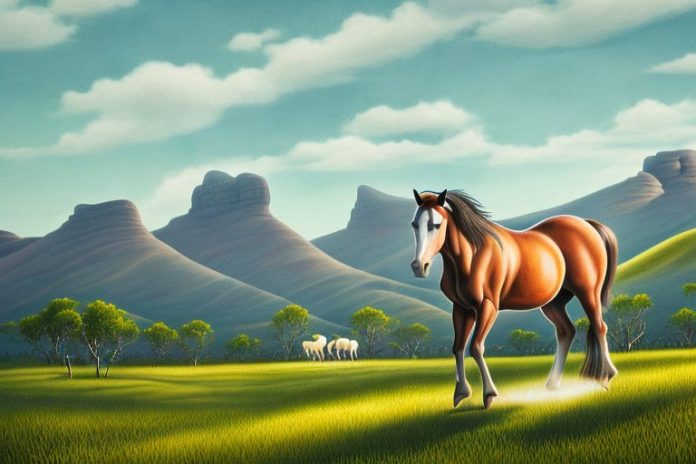 A brumby horse in a rural landscape of stellenbosch