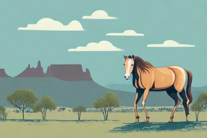 A brumby horse in the landscape of oudtshoorn