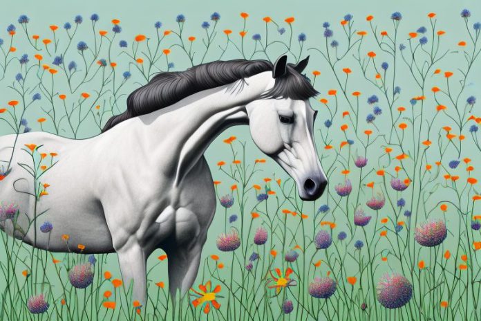 A horse in a field of wildflowers in empangeni