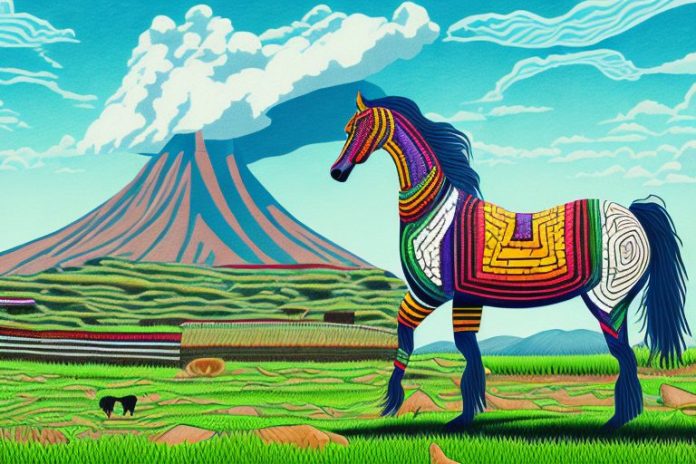 A horse in an open field in the eastern cape