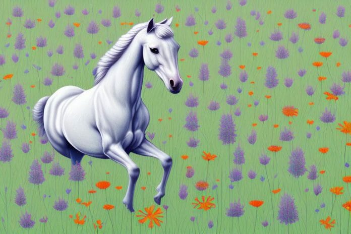 A horse in a field of wildflowers in bloemfontein