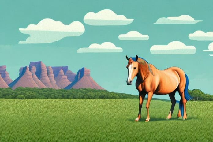 A horse in a field with the south african landscape in the background