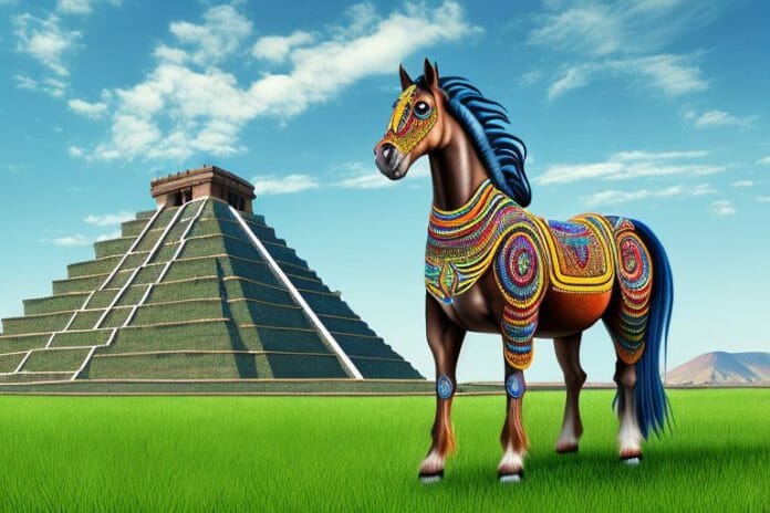 A horse in the azteca breed standing in a grassy field in centurion