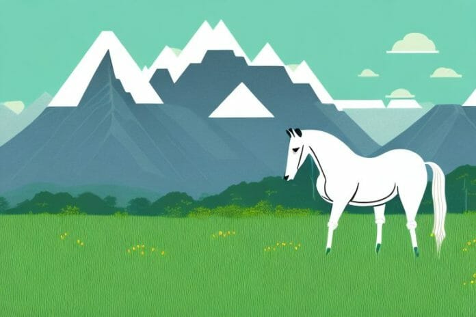 A horse in a grassy meadow with a backdrop of mountains in nelspruit