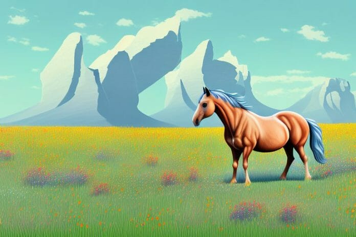 A horse in a field of wildflowers in prieska
