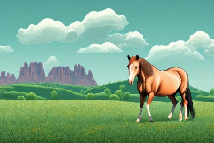 A horse in a field with the rustenburg landscape in the background