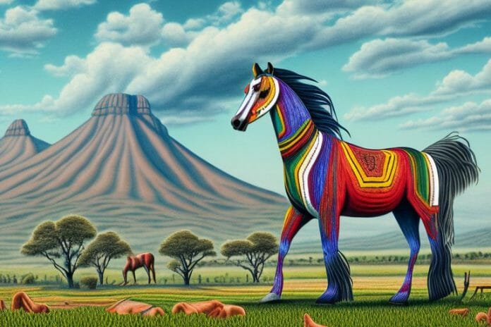 An azteca horse in a rural south african landscape