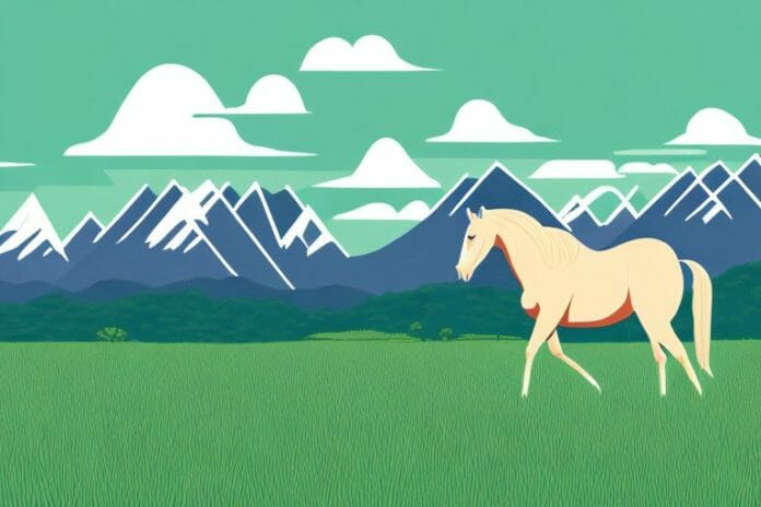 A horse in a grassy field with the knysna mountains in the background