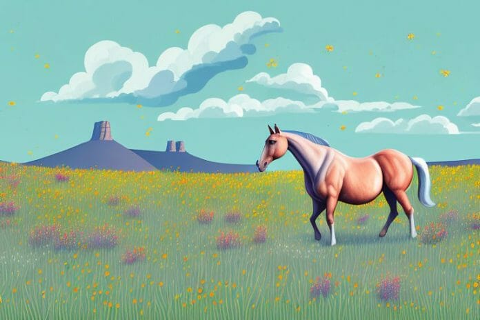 A horse in a field of wildflowers in mossel bay