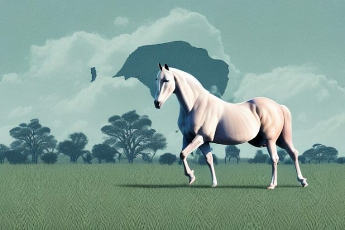 A horse in an open field in oudtshoorn