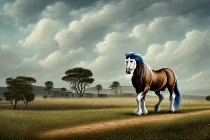 A belgian draft horse in a rural landscape in eastern cape