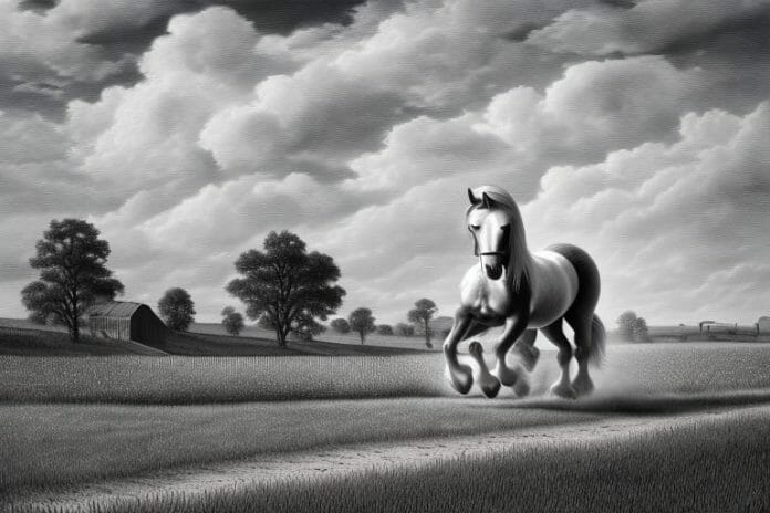 A belgian draft horse in a rural landscape in uitenhage