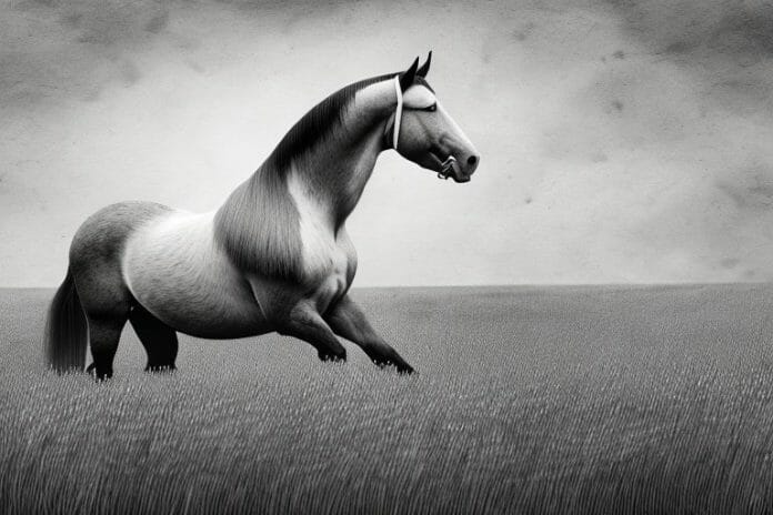 A belgian draft horse in a field in ermelo
