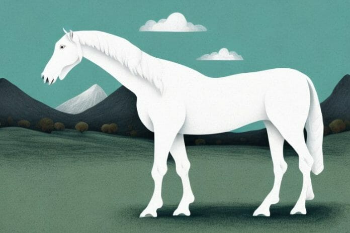 A white belgian draft horse in a rural south african landscape