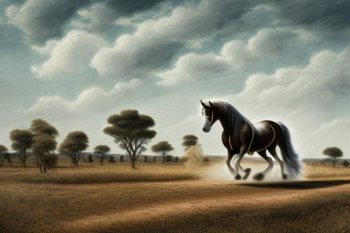 A belgian draft horse in a rural landscape in northern cape