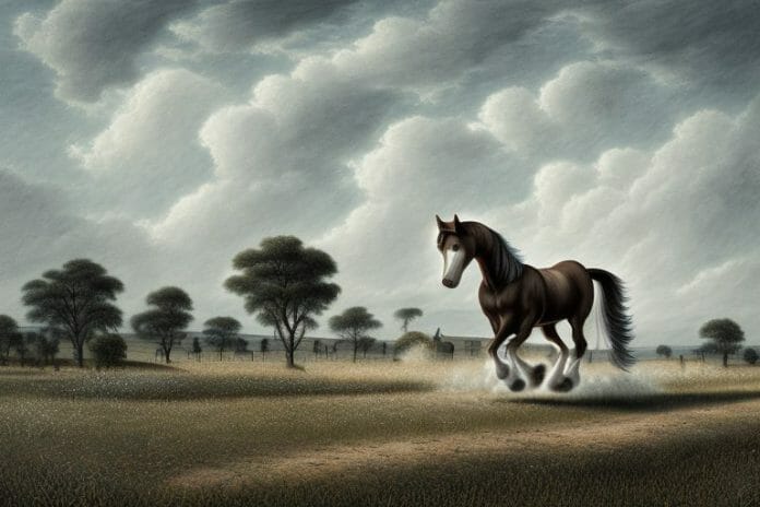A belgian draft horse in a rural landscape in kathu