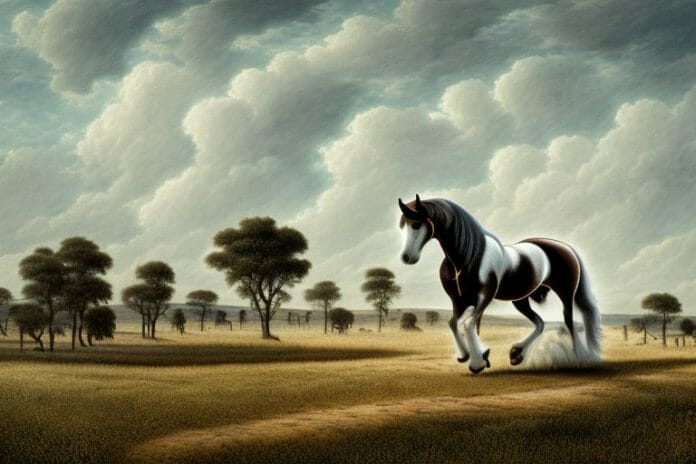 A belgian draft horse in a rural landscape in calvinia