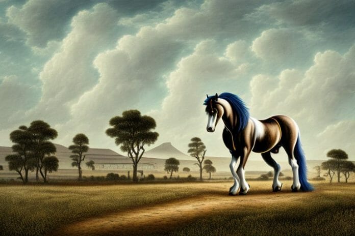 A belgian draft horse in a rural landscape in north west