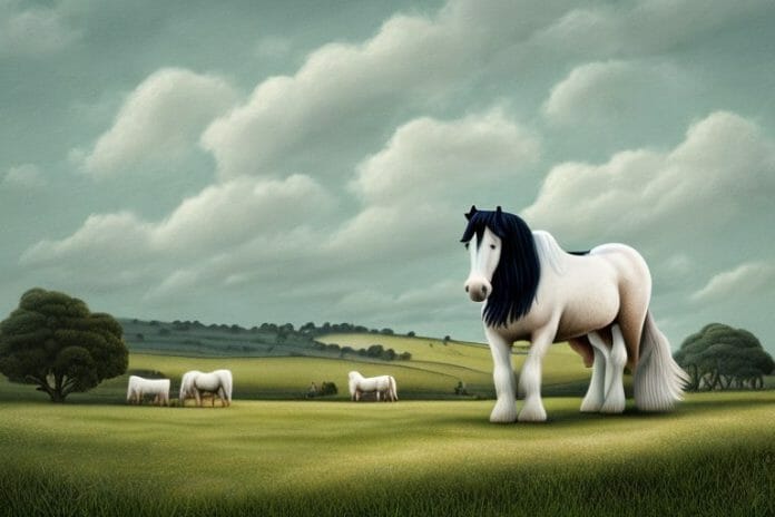A shire horse in a rural landscape in newcastle