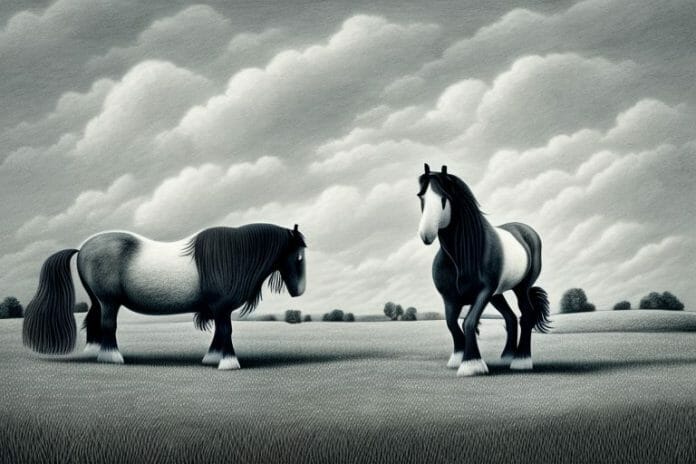 A shire horse in a rural westville landscape