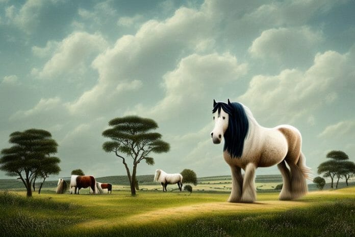 A shire horse in a rural landscape in bisho