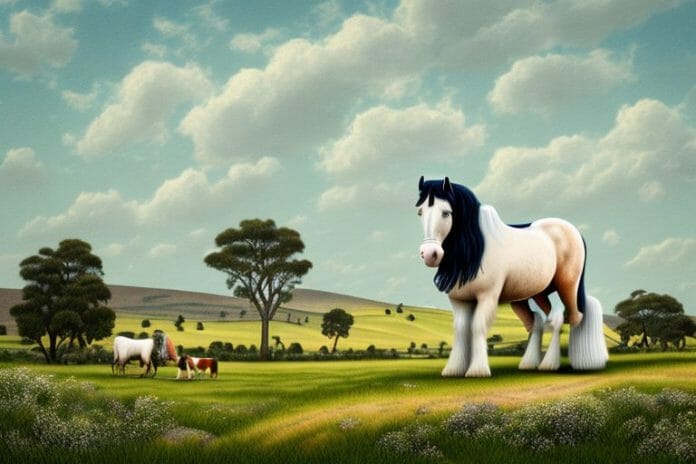 A shire horse in a rural landscape in bloemfontein