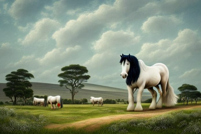 A shire horse in a rural landscape in botshabelo