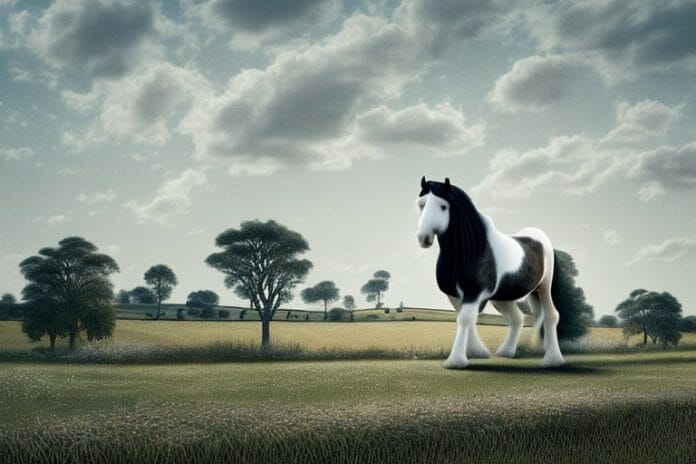 A shire horse in a rural landscape in welkom