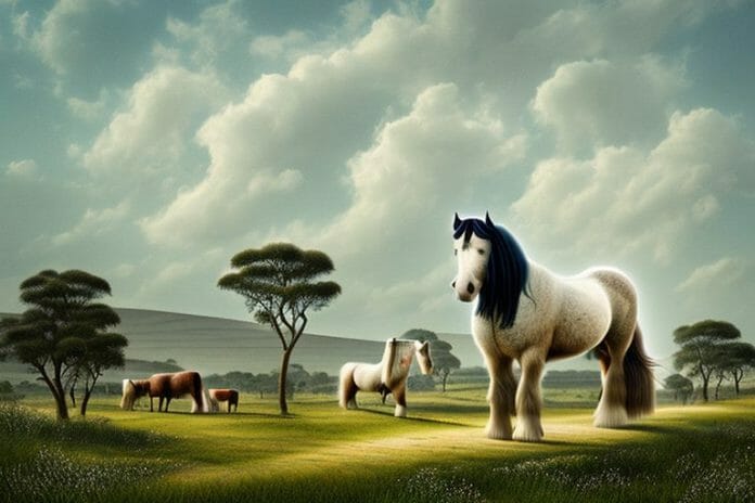 A shire horse in a rural landscape in phuthaditjhaba