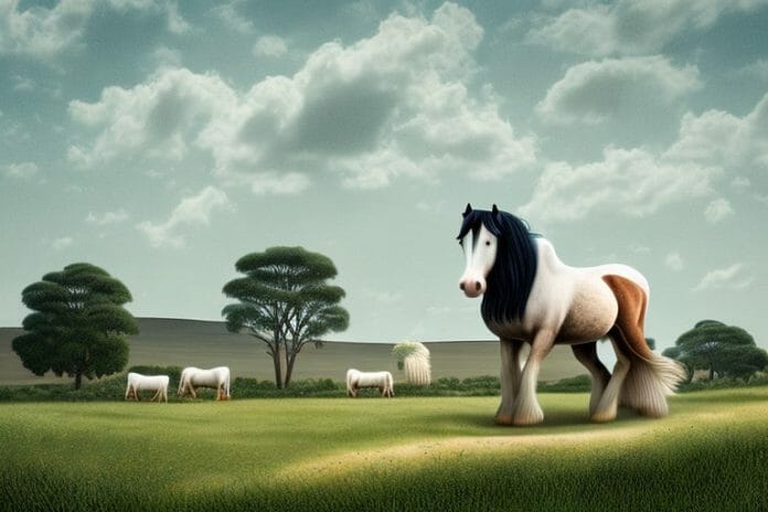 A shire horse in a rural landscape in gauteng