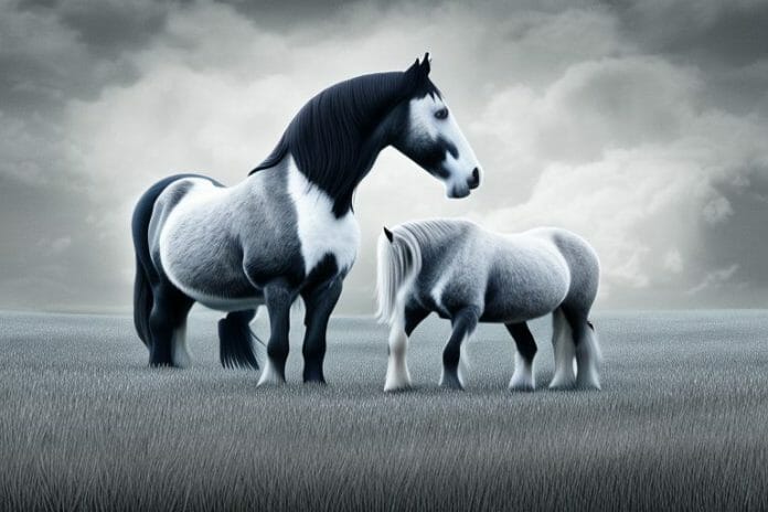 A majestic shire horse grazing in a rural south african landscape