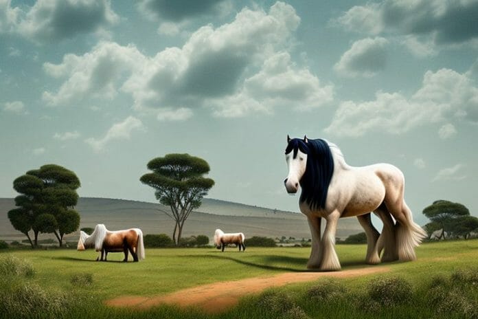 A shire horse in a rural landscape in soweto