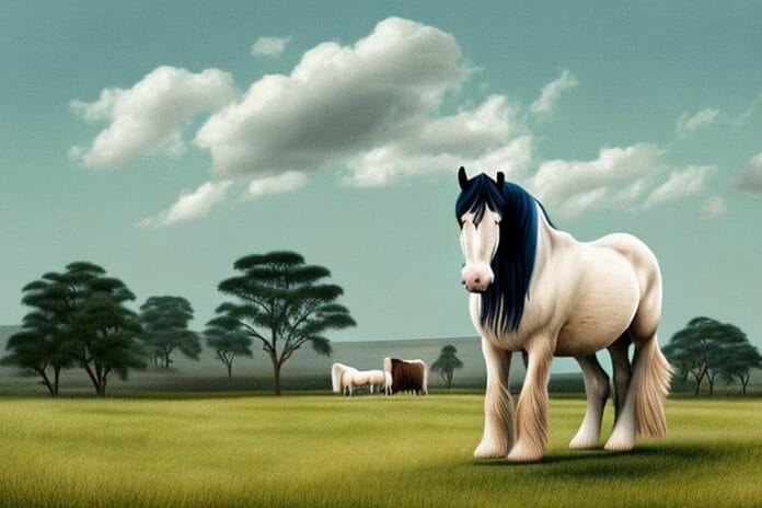 A shire horse standing in a rural setting in mokopane