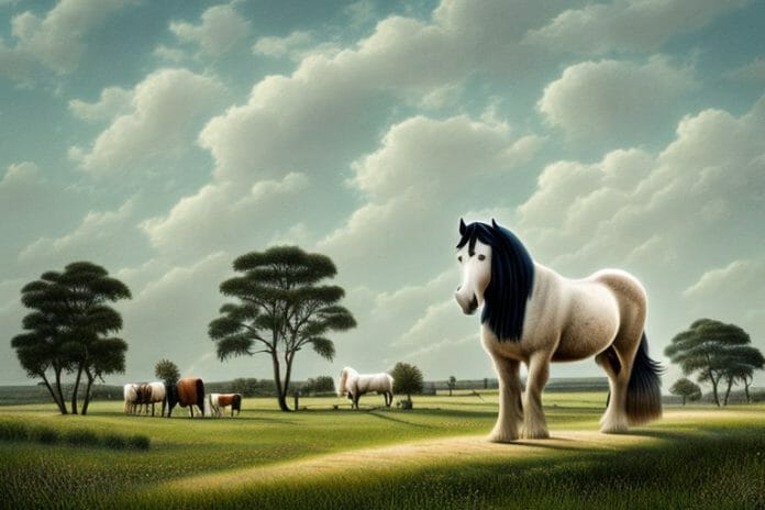 A shire horse in a rural landscape in kroonstad