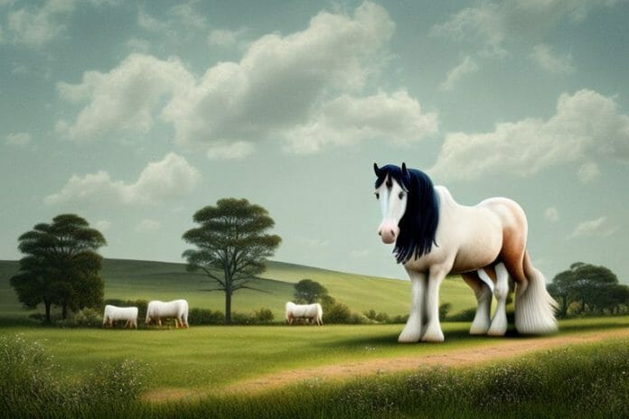 A shire horse in a rural landscape in ermelo