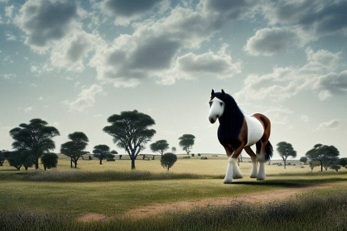 A shire horse in a rural landscape in upington