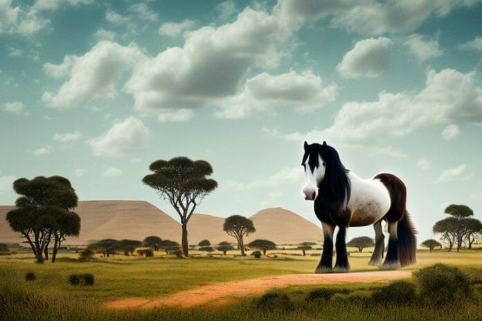 A shire horse in a rural landscape in the northern cape