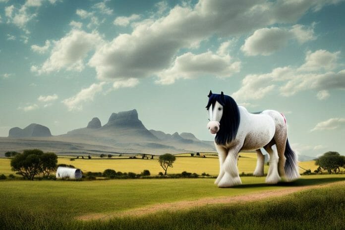 A shire horse in a rural landscape in colesberg