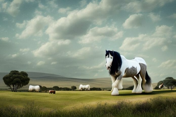 A shire horse in a rural landscape in calvinia