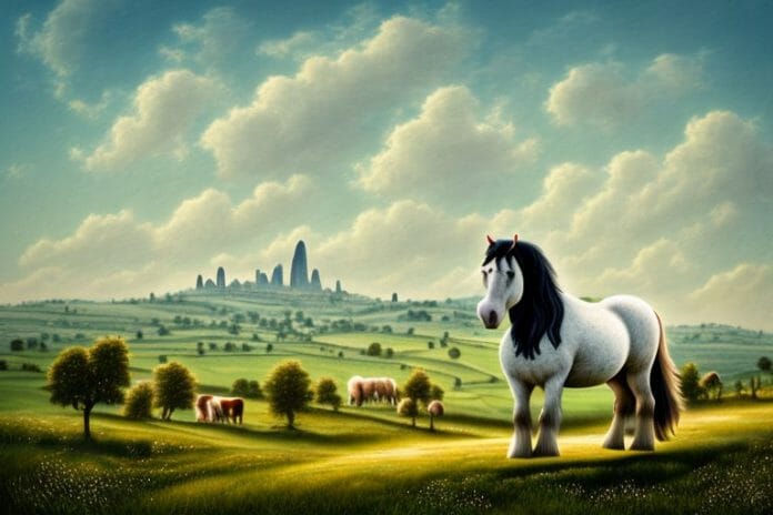 A shire horse in its natural environment in north west