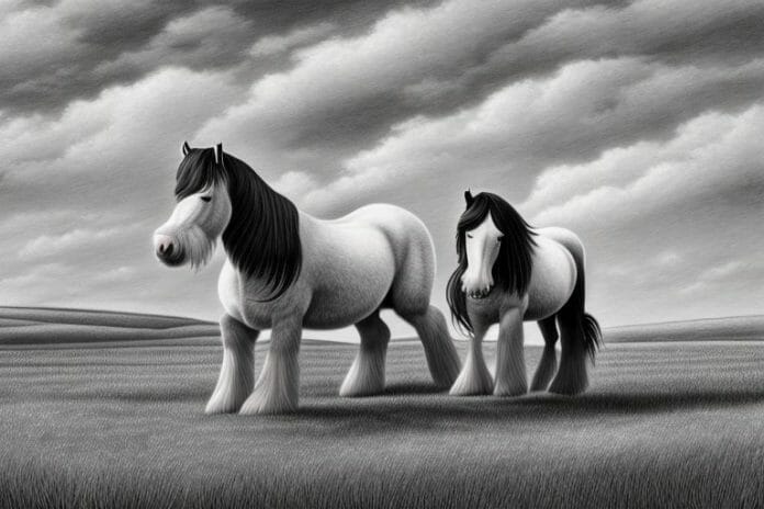 A shire horse in a rural setting in orkney