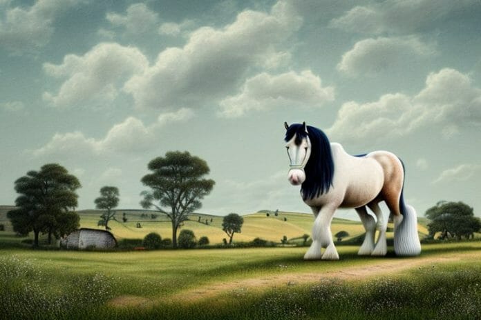 A shire horse in a rural landscape in klerksdorp